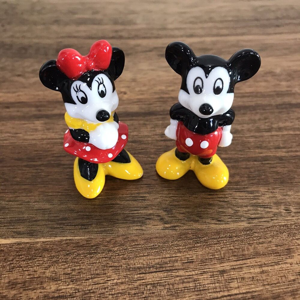 Vintage Walt Disney Mickey & Minnie Mouse 2” Miniature Bone China Figurines NICE